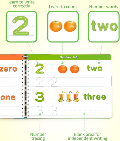 Coogam Learn to Write Workbook, Numbers Letters Practicing Book, ABC Alphabet Sight Words Handwriting Educational Montessori Toy for Home Classroom Kindergarten Preschool Kids