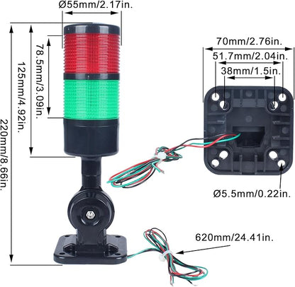 Led Signal Tower Stack Lights, Industrial Signal Warning Lights, Column Tower Lamp with Rotatable Base, Steady/Flashing Switchable, 110V 220V AC(2-Layer, with Buzzer) Black