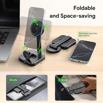 Esoulk 15W 2-in-1 Wireless Charger, Foldable Magnetic Fast Charging Station for iPhone, Apple Watch, and Smart Watch