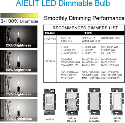Daylight E12 T8/T6 Candelabra LED Bulbs 40-Watt Equivalent, Bright White 5000K, 400 Lumens, Dimmable 4W Clear Tube Chandelier Light Bulb for Ceiling Fan, Pendant, Floor/Table Lamps, 8-Pack