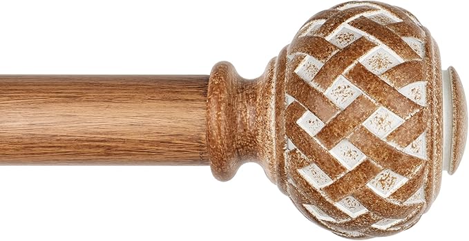 TONIAL Wood Curtain Rod 32 to 144 Inches, 7/8 Adjustable Curtain Rods for Windows 20 to 140 Inches, Splicing Drapery Rods Decorative with Netted Texture Finials