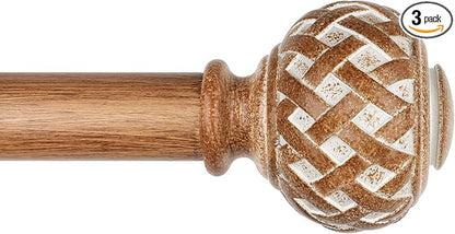 TONIAL Wood Curtain Rod 32 to 120 Inches, 7/8 Adjustable Curtain Rods for Windows 20 to 116 Inches, Splicing Drapery Rods Decorative with Netted Texture Finials