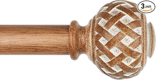 TONIAL Wood Curtain Rod 32 to 120 Inches, 7/8 Adjustable Curtain Rods for Windows 20 to 116 Inches, Splicing Drapery Rods Decorative with Netted Texture Finials
