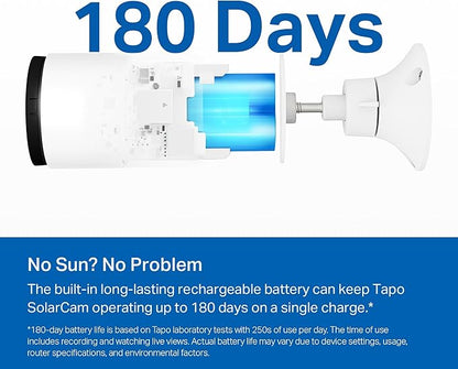 Tapo TP-Link 𝗧𝗮𝗽𝗼 SolarCam C402 Kit, Outdoor Battery Camera w/Solar Panel Base, Wireless, 1080P, Free Person Detection, SD/Cloud Storage, Color Night Vision, No Hub Needed, Works w/Alexa