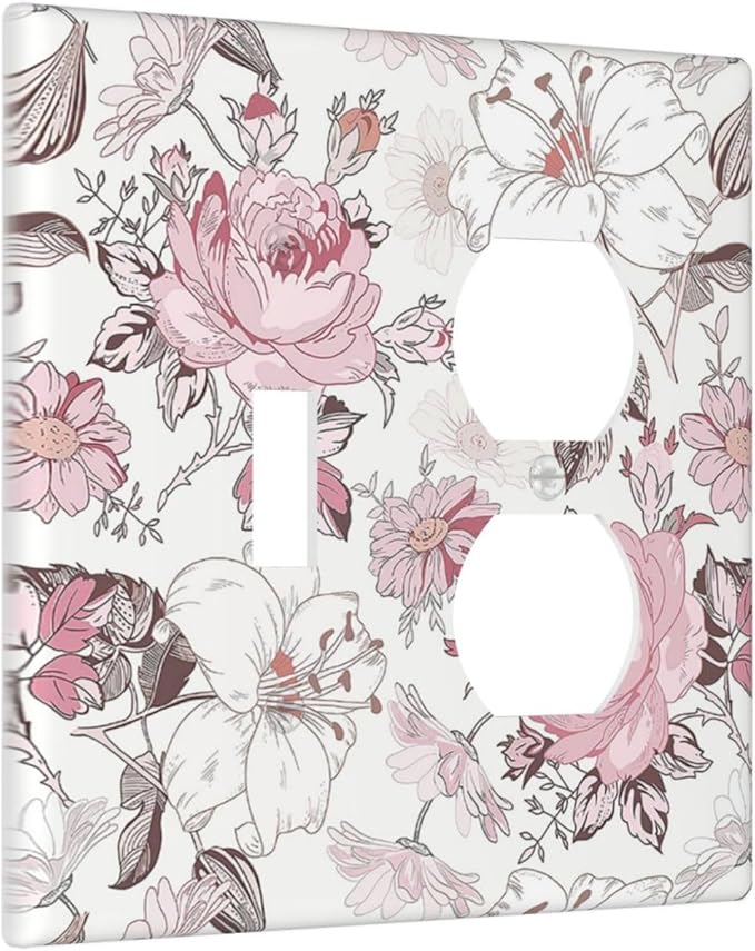 Wallplates Modern Watercolor Flower Pink White Wildflower 1 Toggle 1 Duplex Switch Plate Electrical GFCI Faceplate Decorative Light Switch Covers for Bedroom Home Decor