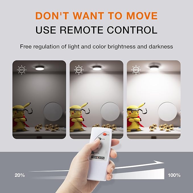 Puck Lights with Remote Control,1000mAh Rechargeable Under Cabinet Lighting,LED Closet Lights,3Pack Night Light,Cordless Stick On Lights for Under Cabinet,Hallway, Stairway,Closet (Cool White-6pcs)
