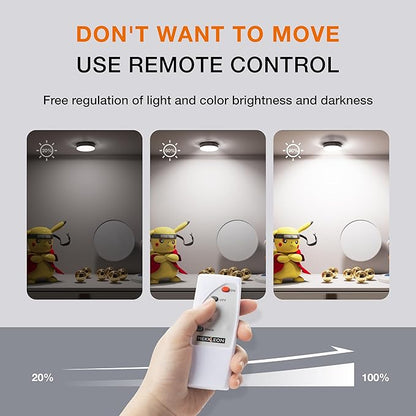 Puck Lights with Remote Control,1000mAh Rechargeable Under Cabinet Lighting,LED Closet Lights,3Pack Night Light,Cordless Stick On Lights for Under Cabinet,Hallway, Stairway,Closet (Cool White-6pcs)