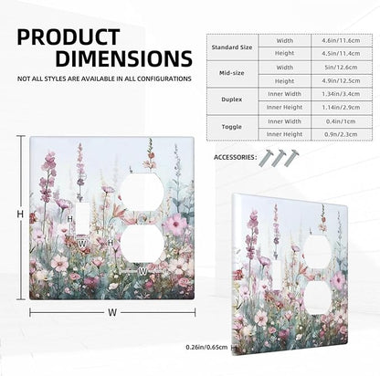 Pink Floral Watercolor Botanical Wildflowers Wallplates 1 Toggle 1 Duplex Switch Plate Electrical Gfci Faceplate Decorative Light Switch Covers For Bed Room Living Room Decor