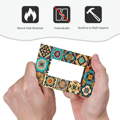 Mexican Talavera Ceramic Tile Moroccan Boho Decorative Outlet Covers 1 Gang Single Rocker Light Switch Cover Plate Wall Plates GFCI Faceplate for Bathroom Kitchen Decor