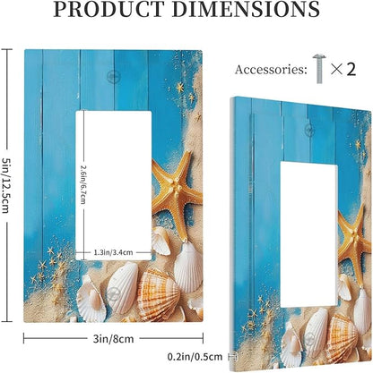 Decorative Outlet Covers Blue Wood Grain Beach Shell Starfish 1 Gang Single Rocker Light Switch Cover Plate Wall Plates GFCI Faceplate for Bathroom Farmhouse Decor