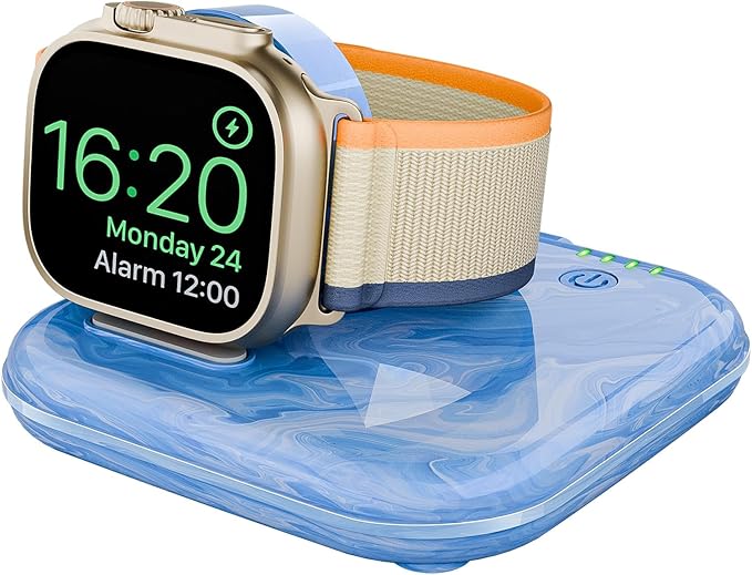 Portable for Apple Watch Charger 2000mAh - Foldable Magnetic Power Bank for Series 2-10/SE/Ultra1/2, Emergency Backup Charger with Type-C Travel Cable