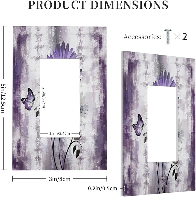 Outlet Covers Purple Daisy White Floral Butterfly Flowers 1 Gang Wall Plates Single Rocker Light Switch Covers Decorative Switch Plates Electrical GFCI Panel Covers for Home Office Decor 5 X 3 IN