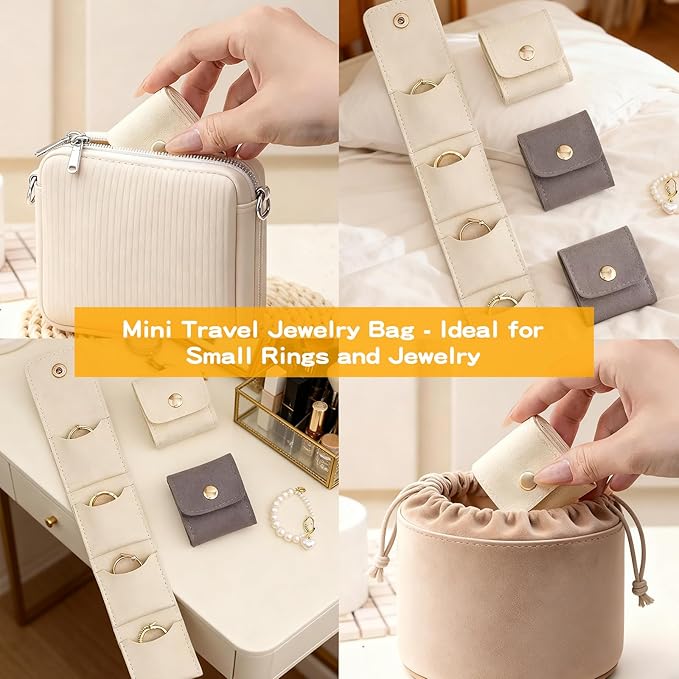 2 PCS Mini Travel Jewelry Bag with Buckle, Portable Foldable Roll Bag for Earrings, Rings, Necklaces and Compact Storage