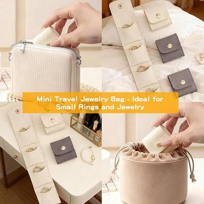 2 PCS Mini Travel Jewelry Bag with Buckle, Portable Foldable Roll Bag for Earrings, Rings, Necklaces and Compact Storage