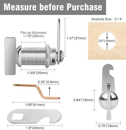 Thumb Operated Offset Cam Lock, 1-3/8” RV Storage Locks 5PCS Cabinet Locks 5PCS Keyless Non-Locking Locks Replacements Fits on RV Compartment Camper, Vehicles, Files Drawers (1-3/8 Inch 5Pcs)