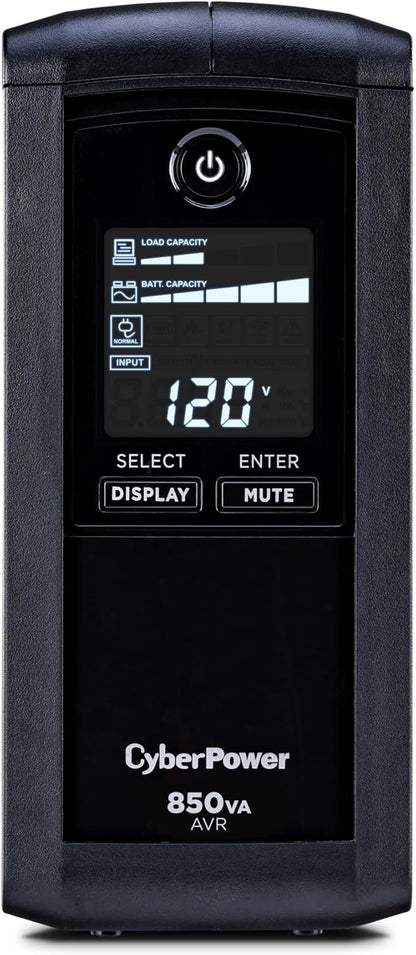 CyberPower CP850AVRLCD Intelligent LCD UPS Battery Backup and Surge Protector, 850VA/510W, 9 Outlets, AVR, Mini-Tower, UL Certified