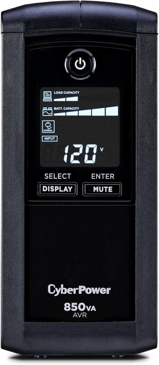 CyberPower CP850AVRLCD Intelligent LCD UPS Battery Backup and Surge Protector, 850VA/510W, 9 Outlets, AVR, Mini-Tower, UL Certified