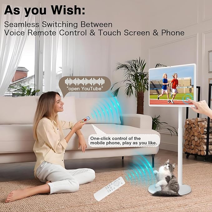 Portable TV on Wheels, Portable TV 4K Touch Screen TV, TV on Wheels 8G+128GB, Portable Smart TV Android 13, Built-in Battery(5-8H), Full Swivel Rotation, Remote Control (32 inches)