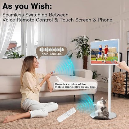 Portable TV on Wheels, Portable TV 4K Touch Screen TV, TV on Wheels 8G+128GB, Portable Smart TV Android 13, Built-in Battery(5-8H), Full Swivel Rotation, Remote Control (32 inches)