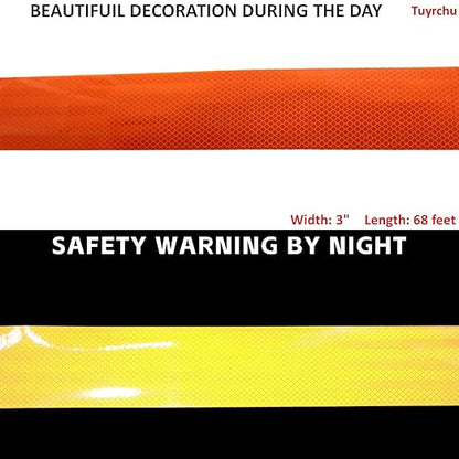 Non Fading Reflective Tape Orange 3 inch, Outdoor Waterproof High Visibility Warning Industrial Marking Tape, Safety Stickers (68 feet)