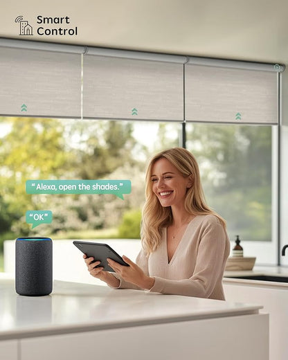 Yoolax Smart Coupled Roller Shades Compatible with Alexa Google, Motorized Blinds with Remote Blackout Coupled Roller Shades for X-Large Windows, Custom Size (XL Coupled-Jacquard Coffee)