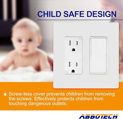 2-Gang Screwless Decorator Wall Plates, Child Safe Standard Size Outlet Cover, Unbreakable Polycarbonate Thermoplastic, Glossy White,5 Pack,UL Listed