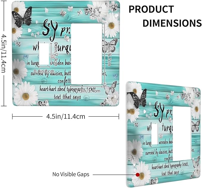 Teal Butterfly Daisy Rustic Wooden Signs Outlet Covers 1 Toggle 1 Rocker Combination Decorative Wall Plate Electrical Switch Plates Light Switch Cover Plate For Farmhouse Cabin Decor