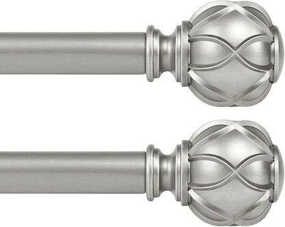 KAMANINA 1 Inch Curtain Rod Telescoping Single Drapery Rod 28 to 48 Inches (2.3-4 Feet), 2 Pack Antique Silver Curtain Rods for Windows 16 to 44 Inches, Netted Texture Finials