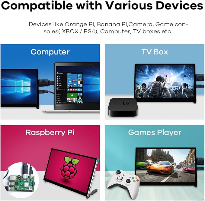 10.1" IPS LCD Capacitive Touch Screen HDMI Display Portable Monitor 1024X600 Built-in Dual Speakers for Raspberry Pi 5/4/3 Xbox PS4 Windows 7/8/10