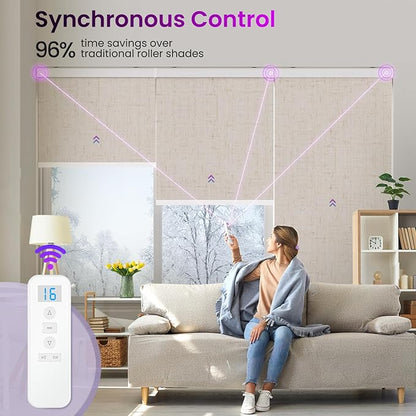 Astomi Motorized Roller Shades for Windows, Blackout Automatic Blinds with Remote, Smart Blinds, Voice Control, Compatible with Alexa, Google, Custom Size, Linen Beige