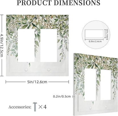 Decorative Outlet Covers Sage Green Eucalyptus Watercolor Plant Leaves 2 Gang Double GFCI Rocker Electrical Wall Panels Light Switch Cover Plate for Bedroom Bathroom Decor