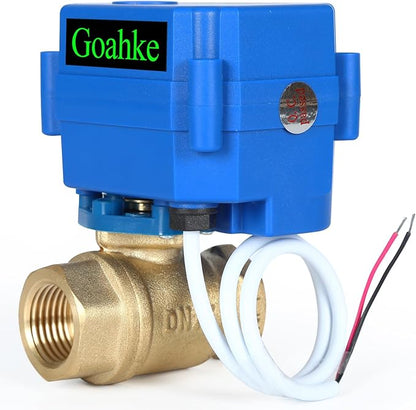 Motorized Ball Valve 1/2", Full Port, Brass Ball Valve, 9-24V AC/DC, 2 Wire Auto Return, Electric Shut Off Ball Valves