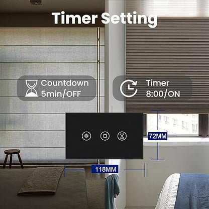 Smart Roller Shutter Switch 118X72X34MM Need Neutral Wire,2.4GHz WiFi Roller Shutter Switch, Tempered Glass Panel, Compatible with Alexa and Smart Life, Black WiFi-Roller Shutter