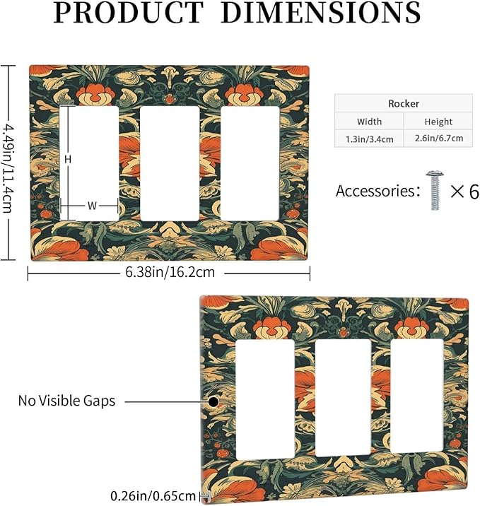 Light Switch Covers William Morris Abstract Floral Plant Pattern Orangeyellowgreen 3 Gang Rocker Electrical GFCI Decorative Triple Outlet Wall Plate Cover Switchplate for Bedroom living Room