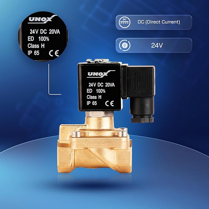 UNOX 1/2" NPT Solenoid Valve 24V DC, Brass Control Valve Normally Closed - 7-232 PSI Multi-Purpose Reliable Control Valve for Water, Air, and Gas - Solenoid Valves