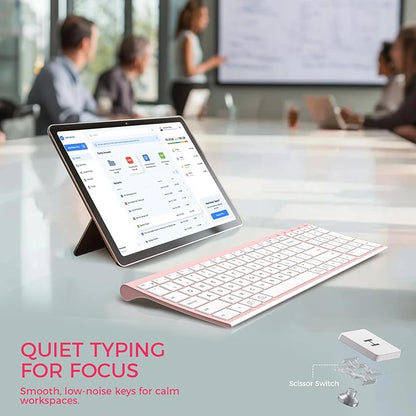 iClever BK10 Bluetooth Keyboard, Wireless Rechargeable Ultra-Slim Keyboard with Long Battery Life, Compatible with iOS, Android, Windows, Mac for iPad, Tablet, Laptop, PC, Phone
