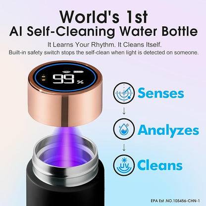 Vsitoo Smart self cleaning Insulated Water Bottle, 8.5oz Stainless Steel Vacuum Flask, AI Self-Clean, 30-Day Battery Life, BPA-Free, Magnetic Charging, Portable Travel Mug Gifts for Men Women, Black