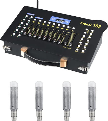 DMX512 Controller Stage DJ Light Console Lighting Mixer Board Console Wireless DMX Transmitter Receivers Set 192 Channels for Party DJ Disco Lights Show Night DJs KTV Bars Moving Heads