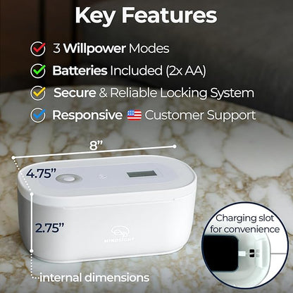 Mindsight Timed Lock Box | Unplug from Phones, Video Games, Social Media, Snacks & Cravings | 3 Modes based on Willpower | Easy to Use | Out of Sight ~ Out of Mind | Boost Your Mental Wellness
