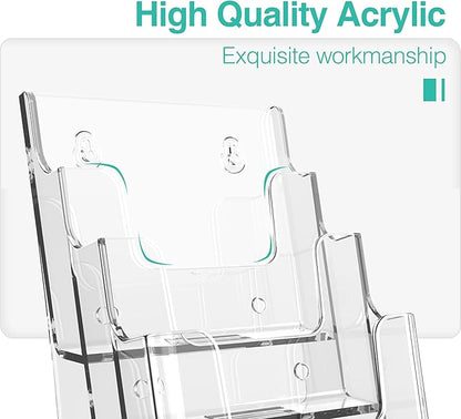 Brochure Holder 6x9 Inch 3 Tier Acrylic Literature Holders Clear Plastic Flyer Display Stand Countertop Use or Wall Mount Pamphlet Holder Organizer for Office, Lobby, Hotel, Trade Show, 2 Pack