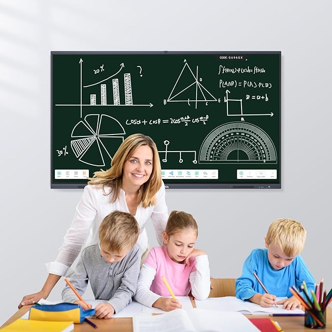 65" Smart Board for Classroom, 4K UHD Interactive Whiteboard Display, 13MP Camera w/6 Mics, Electronic Whiteboard for Business and Education(Board & Wall Mount Included)