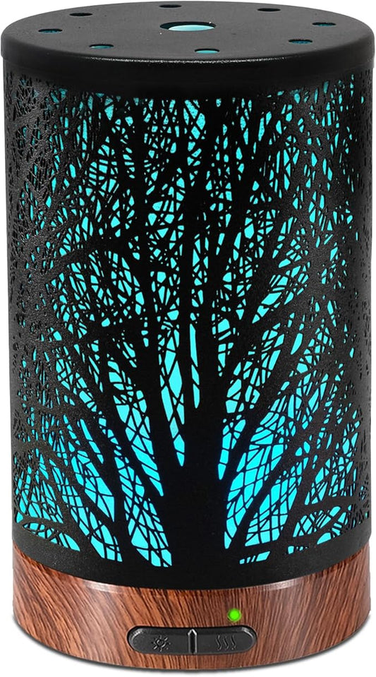 Essential Oil Diffuser - 150ML Metal Aromatherapy Diffuser for Essential Oils with 7 Colors Lights Gifts for Mom Auto Shut-Off & Ultrasonic Cool Mist Diffuser, Ambience for Home