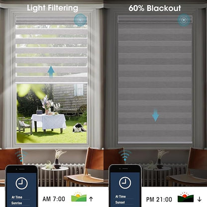 SmartWings Motorized Zebra Shades Compatible With HomeKit, Alexa SmartThings Google, Remote Control Light Filtering Sheer Shade, 50% Blackout Roller, Smart Home/Office, Light Grey, Customized
