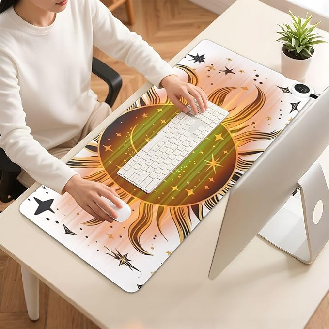 Heated Desk Pad Mouse Pad 31.5x13 Inch PU Leather Desk Mat with 3 Heat Levels Large Mouse Gaming Computer Laptop Mat Vintage Constellation Sun and Star 01