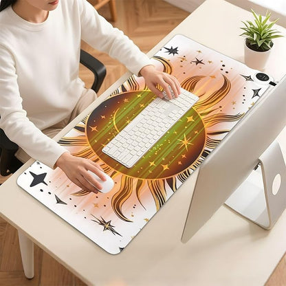 Heated Desk Pad Mouse Pad 31.5x13 Inch PU Leather Desk Mat with 3 Heat Levels Large Mouse Gaming Computer Laptop Mat Vintage Constellation Sun and Star 01