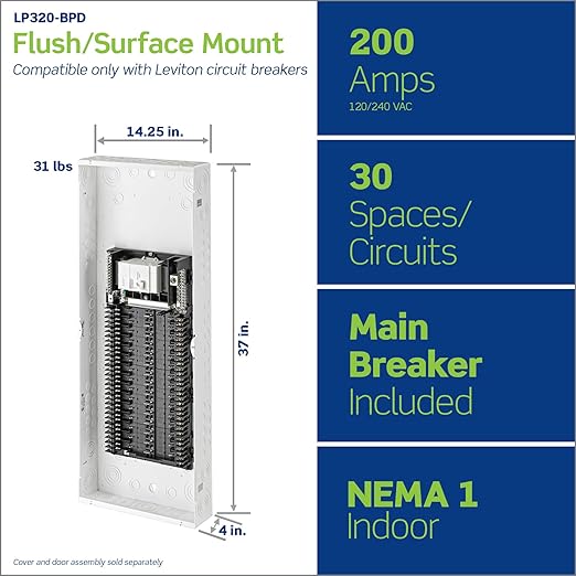 Leviton 30 Space, 30 Circuit Indoor Load Center with 200 Amp Main Circuit Breaker, LP320-BPD