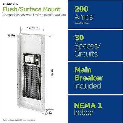 Leviton 30 Space, 30 Circuit Indoor Load Center with 200 Amp Main Circuit Breaker, LP320-BPD