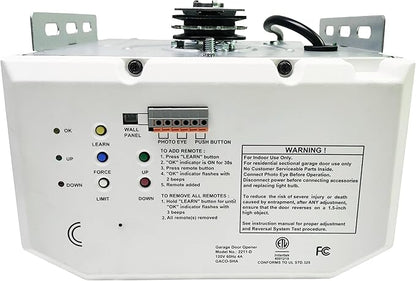 Pacer BU50 Overhead Garage Door Opener with Heavy-Duty Chain Drive for Single or Double Doors, Wall Mount, and Remote Garage Opener Included, Quick and Easy Installation, White