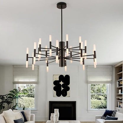 Modern Sputnik Chandelier Mid Century Black Chandeliers for Dining Room Living Room Kitchen Bedroom Support APP Voice Control Dimmable Smart LED Light Fixture(GB1337YY40-BK)