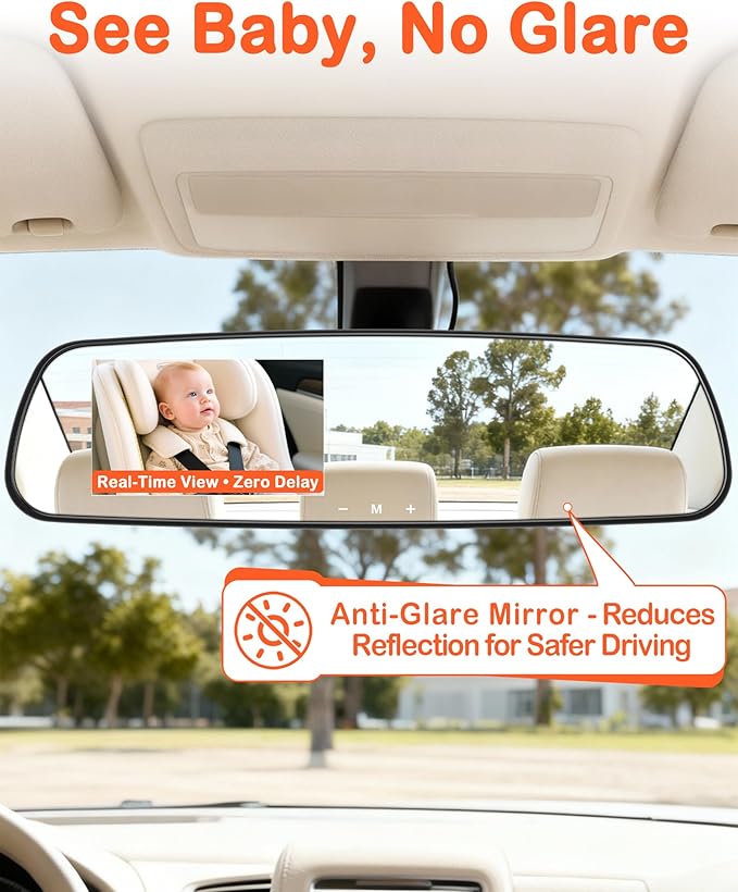 Baby Car Mirror Camera: Dash-Free 4.3-inch HD Clear Night Vision Wide Angle View for Infant Backseat Monitoring - Plug-Play No-Professional Installation for Parents Long Road Driving